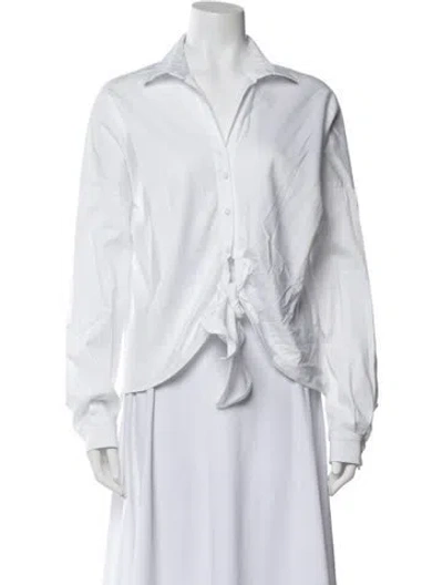Pre-owned Andres Otalora V-neck Long Sleeve Blouse In White