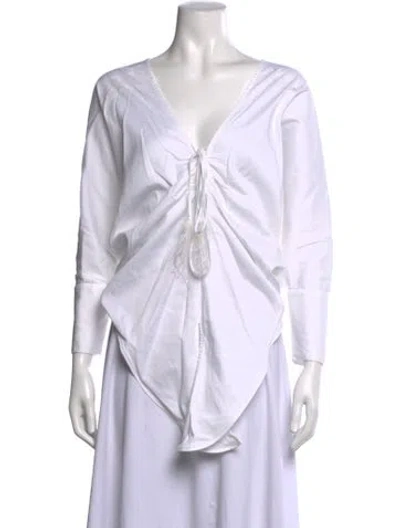 Pre-owned Andres Otalora V-neck Long Sleeve Blouse In White