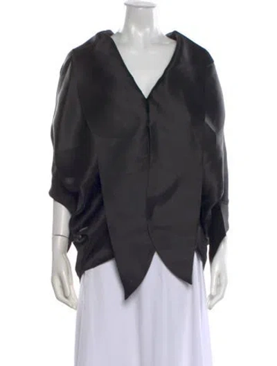 Pre-owned Andres Otalora V-neck Short Sleeve Blouse In Gray