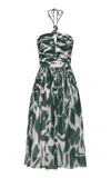 Andres Otalora Voy A Ti Ruched Chiffon Midi Dress In Dark Green