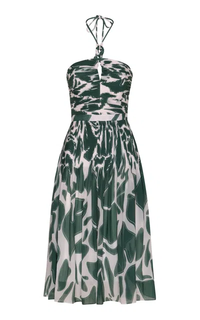 Andres Otalora Voy A Ti Ruched Chiffon Midi Dress In Dark Green