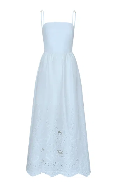 Andres Otalora Y Tu Voz Embroidered Linen Maxi Dress In Blue