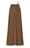 Andres Otalora Yaad Belted Linen Wide-leg Pants In Tan