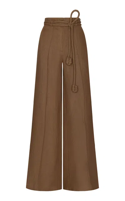 Andres Otalora Yaad Belted Linen Wide-leg Pants In Tan