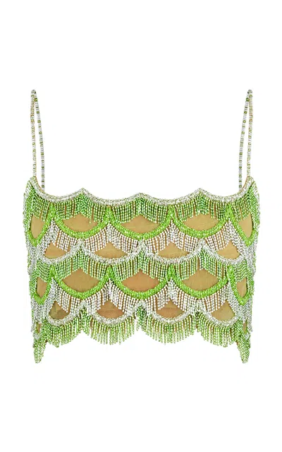 Andrés Pajón Aura Embroidered Tulle Crop Top In Green