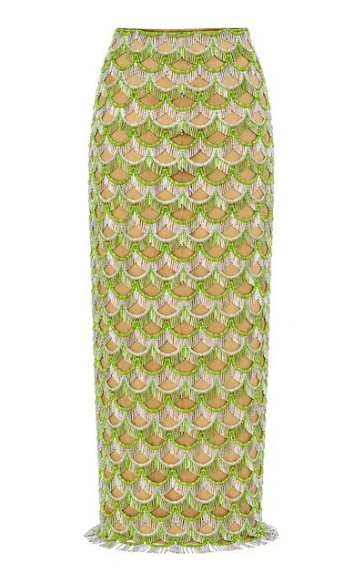 Andrés Pajón Aura Embroidered Tulle Maxi Skirt In Green