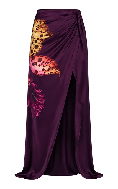Andrés Pajón Neroli Printed Maxi Skirt In Burgundy