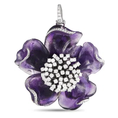 Andrew Clunn 18k White Gold 4.5 Ct Diamond And Amethyst Flower Pendant Brooch Ac03-051724