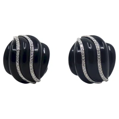 Pre-owned Andrew Clunn 18k White Gold & Platinum Diamonds Onyx Swirl Earrings