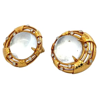 Pre-owned Andrew Clunn 18k Yg Clip On Earrings With 1 Ct Round F Vs Diamonds 21 Mm Crystal In Multi