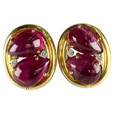 Pre-owned Andrew Clunn 1980's  Tourmaline And Diamond Statement Earrings 18k Yellow Gold
