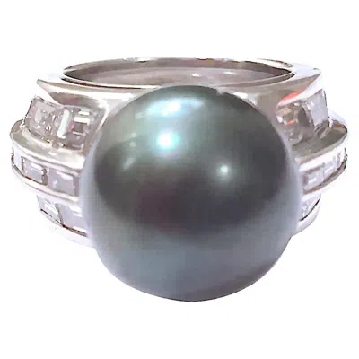 Pre-owned Andrew Clunn A. Clunn Platinum Baguette Diamond And South Sea Pearl Ring In Multi