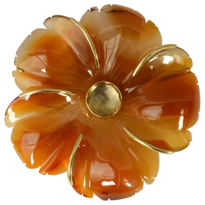Pre-owned Andrew Clunn Agate Flower Brooch In Multi