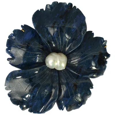 Pre-owned Andrew Clunn Carved Lapis Lazuli Flower Brooch In Multi