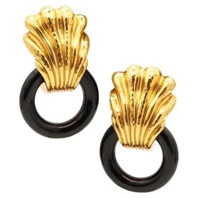 Pre-owned Andrew Clunn Convertible Doorknockers Earrings In 18kt Gold With Onyx In Black