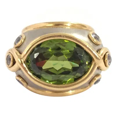 Pre-owned Andrew Clunn Gorgeous Peridot Aquamarine Gold Platinum Ring In Multi