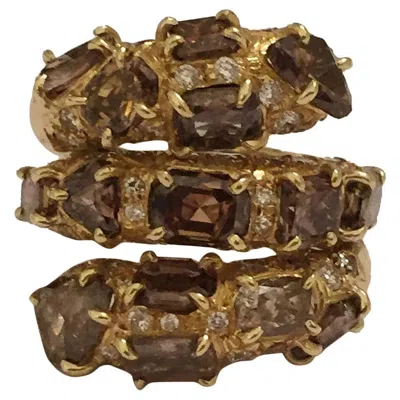 Pre-owned Andrew Clunn Modern Gold Swirl Ring With Brown Diamond Slices And Round Brown Diamond Detail