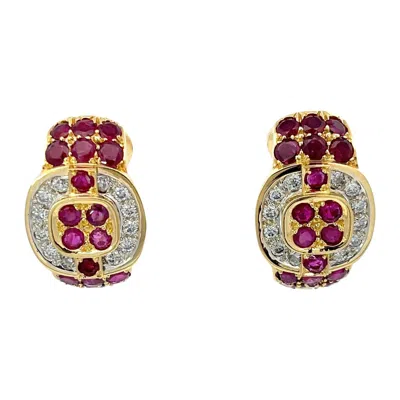 Pre-owned Andrew Clunn Ruby & Diamond Clip-on Earrings 18k Yellow Gold