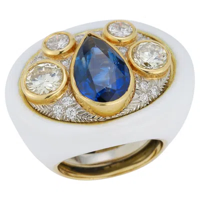 Pre-owned Andrew Clunn Sapphire Diamond And White Enamel Ring By