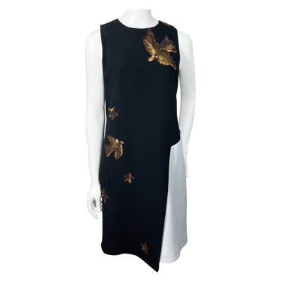 Pre-owned Andrew Gn Black And White Copper Beaded Shift Dress - Size 40