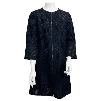 Pre-owned Andrew Gn Black Cotton Lace Zip Coat Dress-spring 2014 Collection-size 40