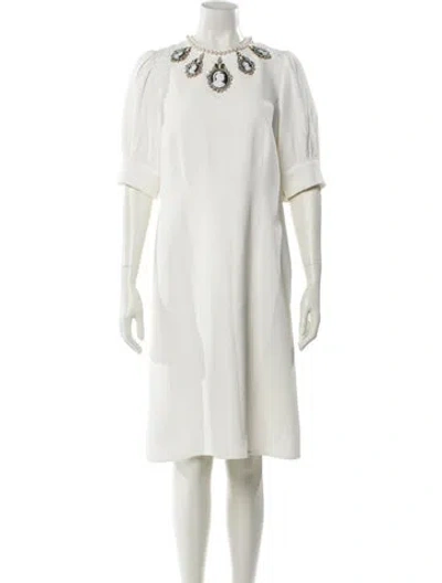 Pre-owned Andrew Gn Crew Neck Knee-length Dress In White