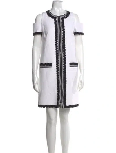 Pre-owned Andrew Gn Crew Neck Knee-length Dress In White