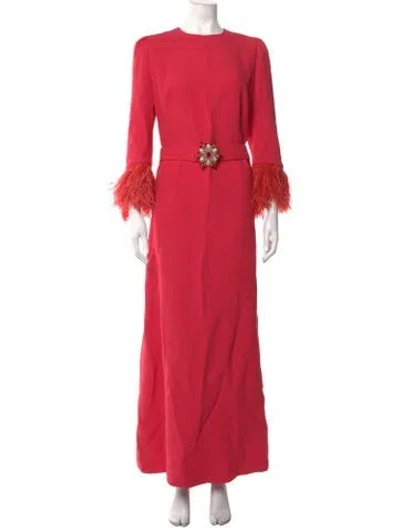 Pre-owned Andrew Gn Crew Neck Long Dress In Red