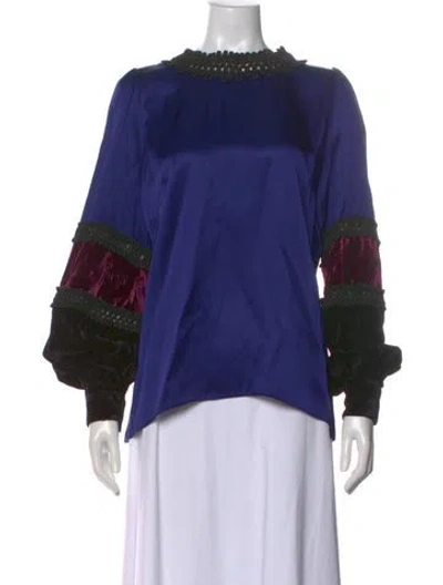 Pre-owned Andrew Gn Crew Neck Long Sleeve Blouse In Blue