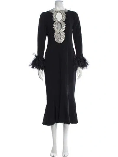 Pre-owned Andrew Gn Crew Neck Midi Length Dress In Black