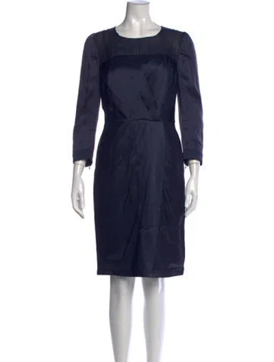 Pre-owned Andrew Gn Crew Neck Midi Length Dress In Blue