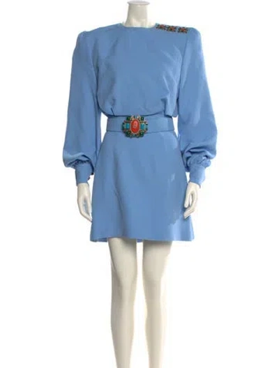 Pre-owned Andrew Gn Crew Neck Mini Dress In Blue