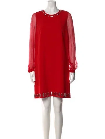 Pre-owned Andrew Gn Crew Neck Mini Dress In Red