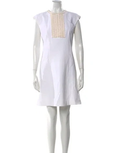 Pre-owned Andrew Gn Crew Neck Mini Dress In White