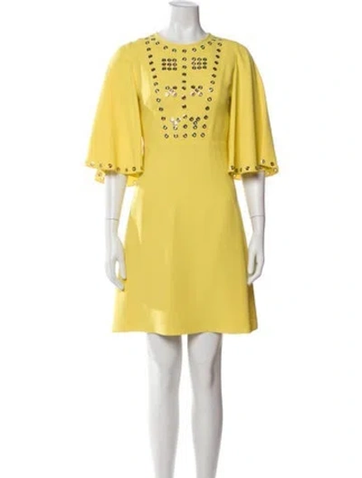 Pre-owned Andrew Gn Crew Neck Mini Dress In Yellow