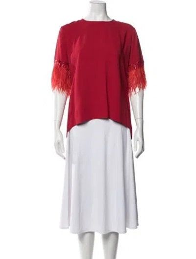 Pre-owned Andrew Gn Crew Neck Short Sleeve Blouse In Red