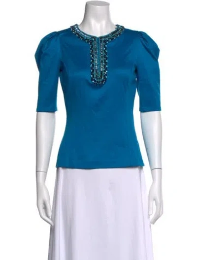Pre-owned Andrew Gn Crew Neck Three-quarter Sleeve Blouse In Blue