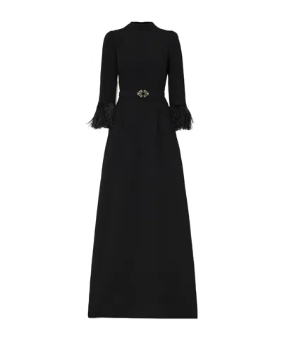 Andrew Gn Feathertrimmed Crepe Gown In Black