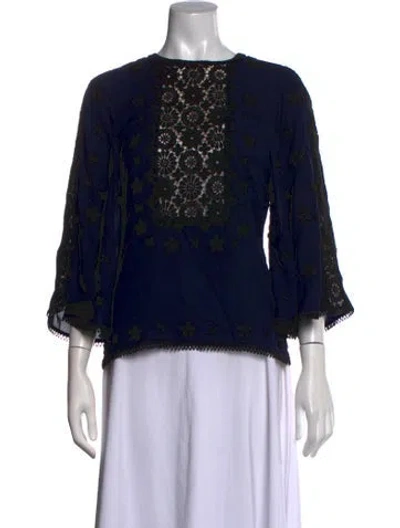 Pre-owned Andrew Gn Floral Print Crew Neck Top In Blue