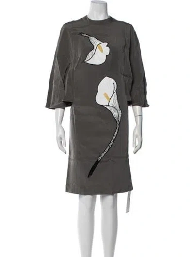 Pre-owned Andrew Gn Floral Print Knee-length Dress In Grey