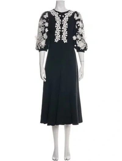 Pre-owned Andrew Gn Floral Print Long Dress In Black
