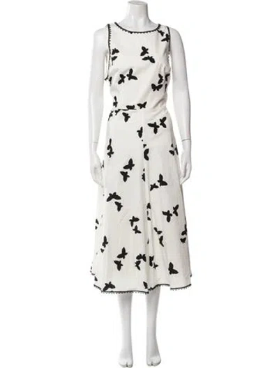 Pre-owned Andrew Gn Floral Print Long Dress In White