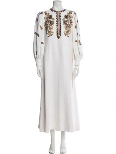 Pre-owned Andrew Gn Floral Print Long Dress In White