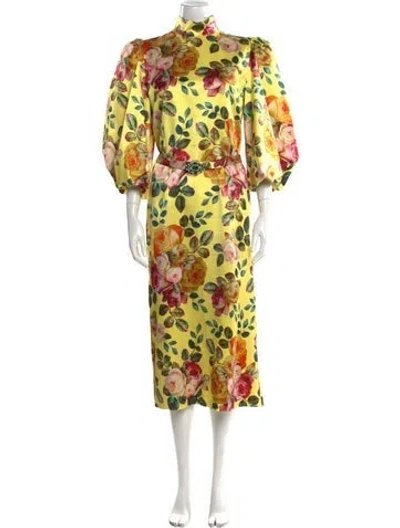 Pre-owned Andrew Gn Floral Print Long Dress In Yellow