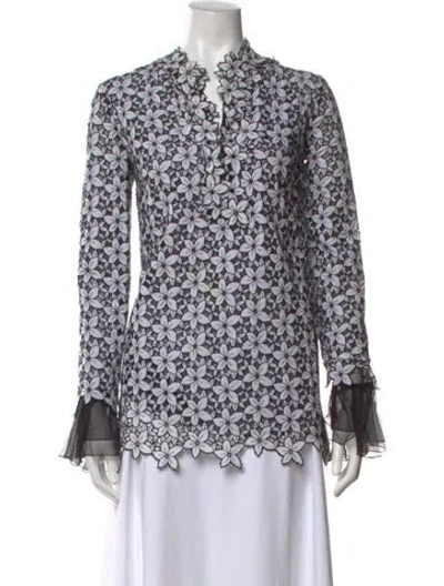 Pre-owned Andrew Gn Floral Print Long Sleeve Blouse In Black/white