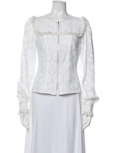 Pre-owned Andrew Gn Floral Print Long Sleeve Blouse In White