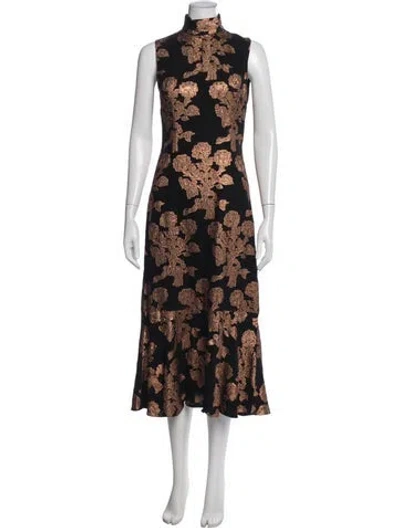 Pre-owned Andrew Gn Floral Print Midi Length Dress In Black