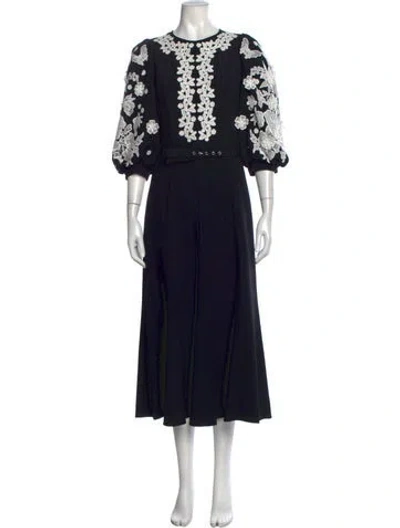 Pre-owned Andrew Gn Floral Print Midi Length Dress In Black