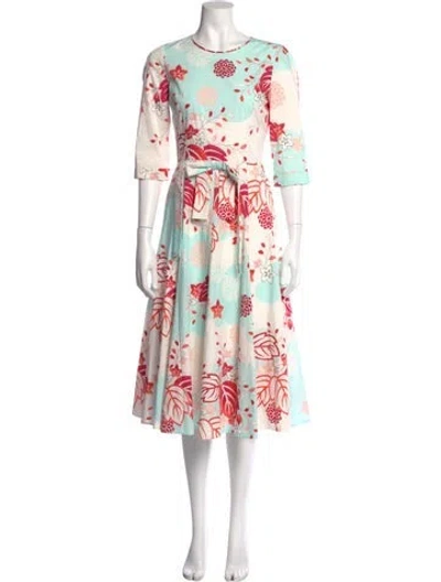 Pre-owned Andrew Gn Floral Print Midi Length Dress In White