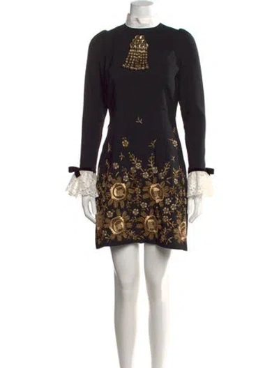 Pre-owned Andrew Gn Floral Print Mini Dress In Black